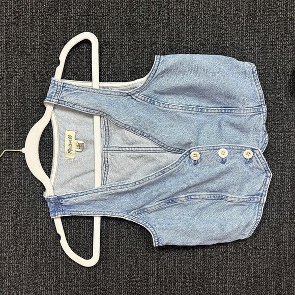 Madewell Cotton Hemp Denim Katrina Crop Vest Top Blue Size 0 - Picture 3 of 9